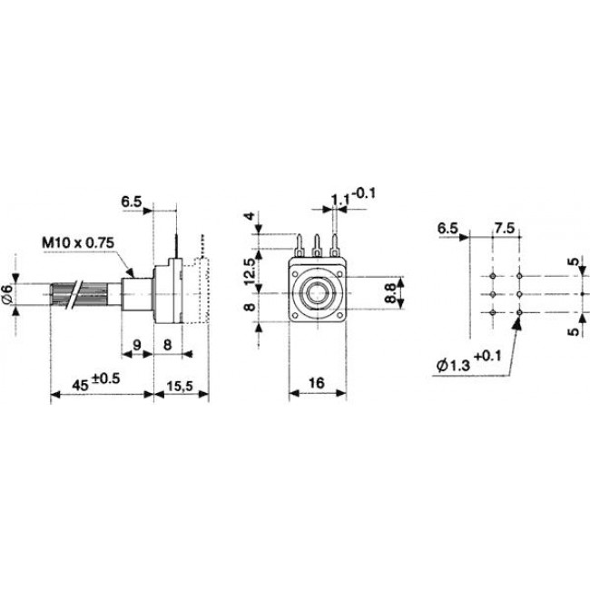 ΠΟΤΕΝΣΙΟΜΕΤΡΟ PC16S-A 10KΩ ΓΡΑΜΜΙΚΟ ΠΛΑΣΤΙΚΟ