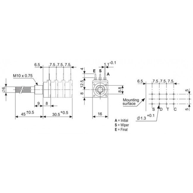 ΠΟΤΕΝΣΙΟΜΕΤΡΟ PC16S-A 2.2ΚΩ ΓΡΑΜΜΙΚΟ PIHER