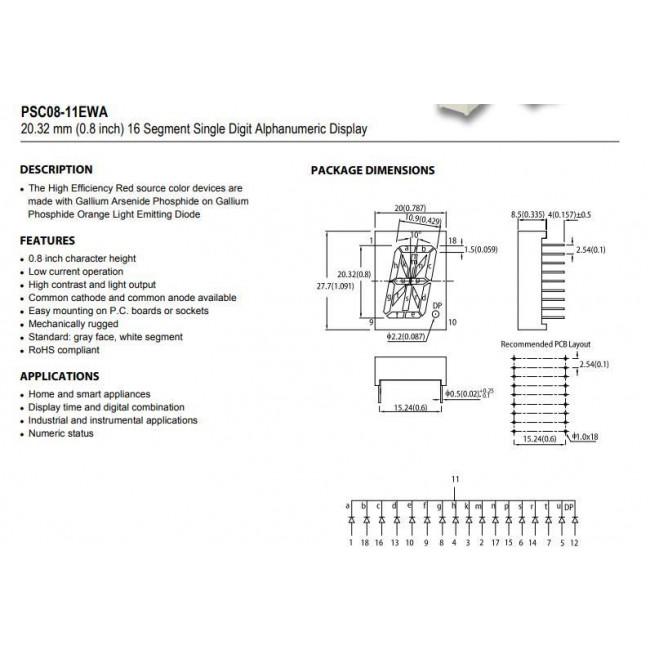 DISPLAY LED ΚΟΙΝΗΣ ΚΑΘΟΔΟΥ ΚΟΚΚΙΝΟ 20.4mm PSC08-11EWA
