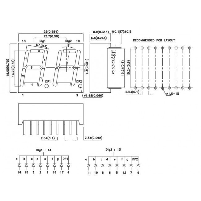 DISPLAY LED ΚΟΙΝΗΣ ΚΑΘΟΔΟΥ KOKKINO 25mm x 19mm x 7mm  DC56-11EWA