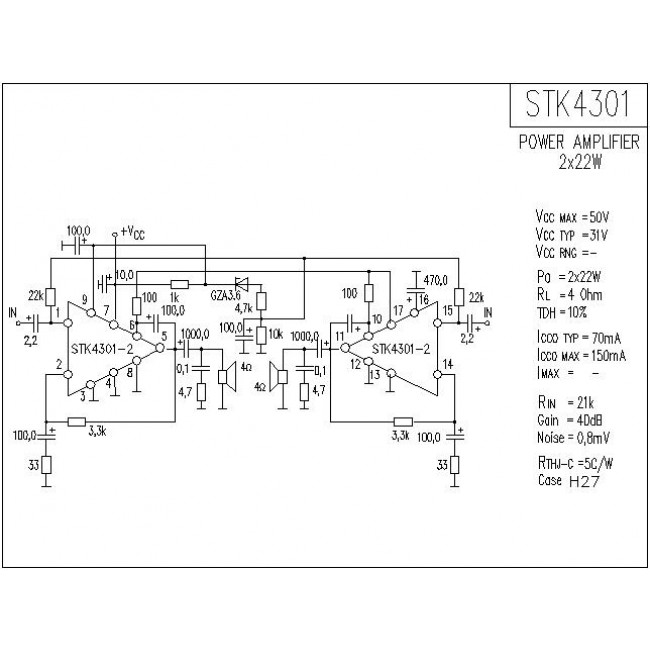 STK 4301 IC DUAL POWER AMPLIFIER