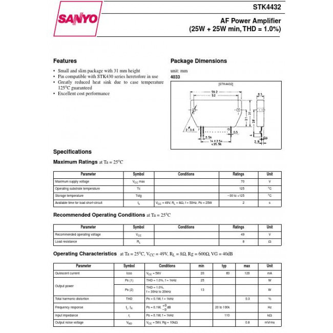 STK 4432 IC DUAL POWER AMPLIFIER