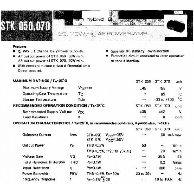 STK 050 IC POWER AMPLIFIER