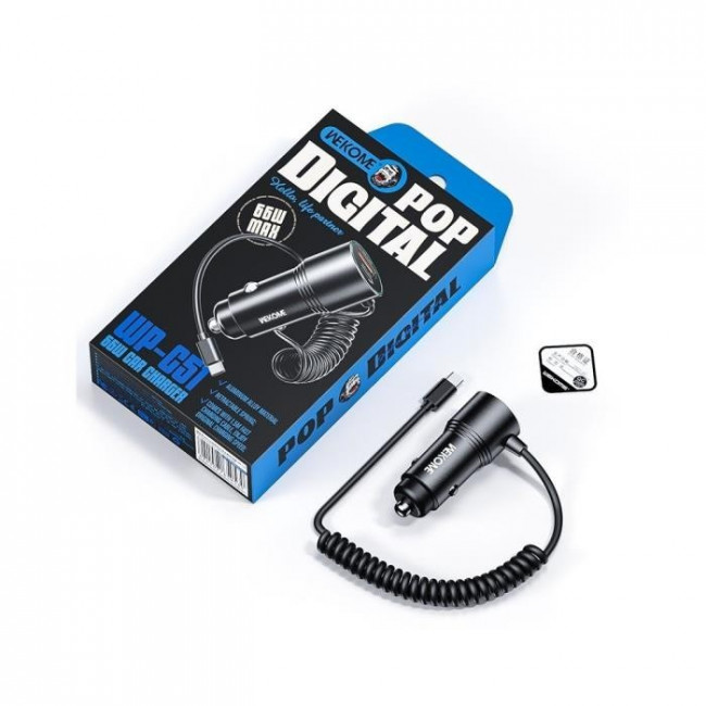 ΤΡΟΦΟΔΟΤΙΚΟ ΑΥΤΟΚΙΝΗΤΟΥ USB QC3.0 A+ USB-C 66W WK WP-C51 ΜΑΥΡΟ