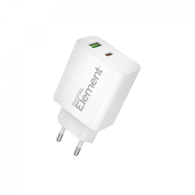 ΤΡΟΦΟΔΟΤΙΚΟ 220V ΣΕ USB + TYPE C PD 30W GaN ΤΑΧΥΦΟΡΤΙΣΤΗΣ ELEMENT CH-200 ΛΕΥΚΟ