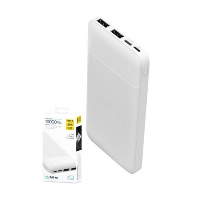POWER BANK 10000mA ME MicroUSB και Type-C ΛΕΥΚΟ