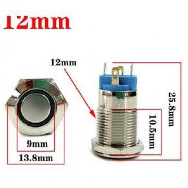 12mm ΜΠΟΥΤΟΝ ΦΩΤΙΖΟΜΕΝΟ NICKEL PUSH ON ΑΔΙΑΒΡΟΧΟ FLAT 9-30V DC 3A