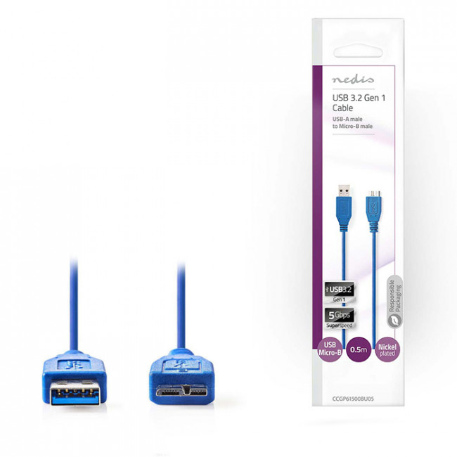 USB 3.0 A - MICRO USB B ΚΑΛΩΔΙΟ 0.5m ΣΤΡΟΓΓΥΛΟ