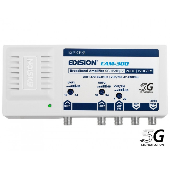 CAM-300 ΕΝΙΣΧΥΤΗΣ ΚΕΝΤΡΙΚΟΣ ΜΕ ΔΥΟ ΕΙΣΟΔΟΥΣ UHF 5G 115dBμV EDISION