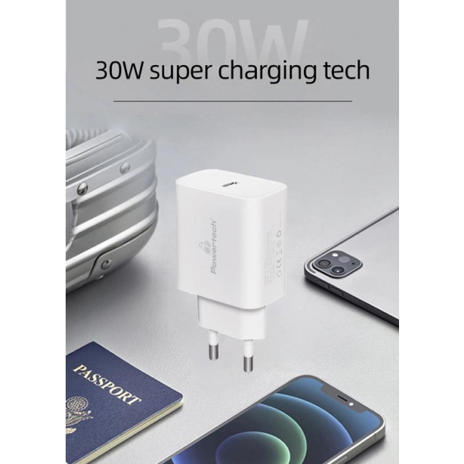 PT 1043 ΤΡΟΦΟΔΟΤΙΚΟ 220V USB TYPE-C PD&QC ΤΑΧΥΦΟΡΤΙΣΤΗΣ 30W POWERTECH ΛΕΥΚΟ
