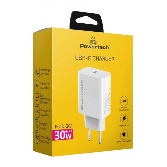 ΤΡΟΦΟΔΟΤΙΚΟ 220V USB TYPE-C PD&QC ΤΑΧΥΦΟΡΤΙΣΤΗΣ 30W POWERTECH ΛΕΥΚΟ PT-1043