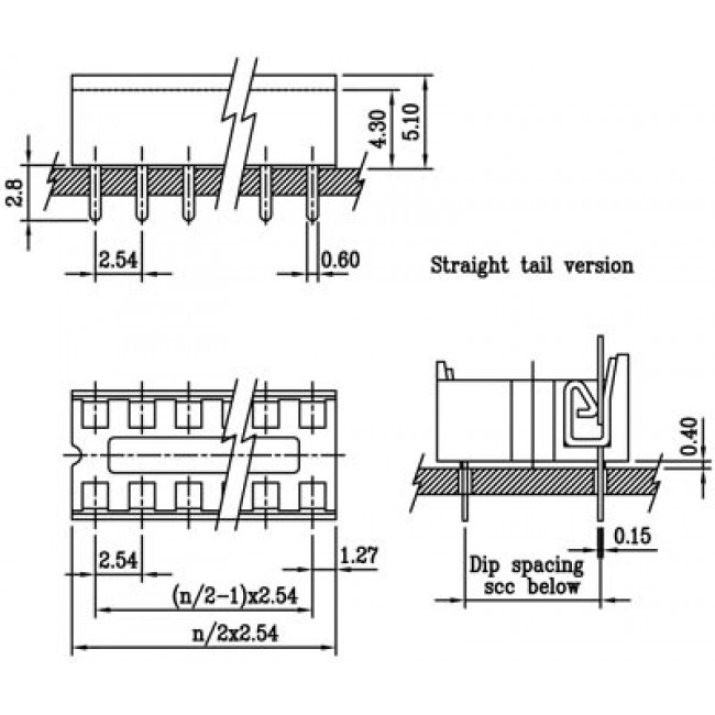 28 PIN ΒΑΣΗ IC ΣΤΕΝΗ 7.62mm