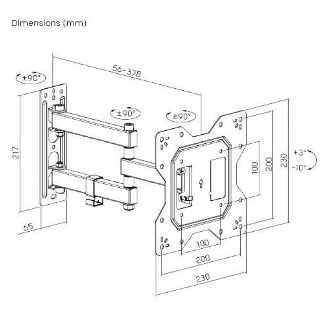 PT 1129 ΒΑΣΗ ΕΠΙΤΟΙΧΙΑ ΓΙΑ TV LCD 23"-43" ΜΕ ΔΙΠΛΟ ΒΡΑΧΙΟΝΑ 30Kgr VESA 200X200