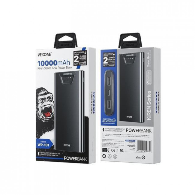 POWER BANK 10000mAh 12W USBx2 WK WP-101 ΜΑΥΡΟ