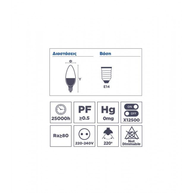 5W ΛΑΜΠΑ LED E14 ΚΕΡΙ 3000K ΘΕΡΜΟ ΛΕΥΚΟ