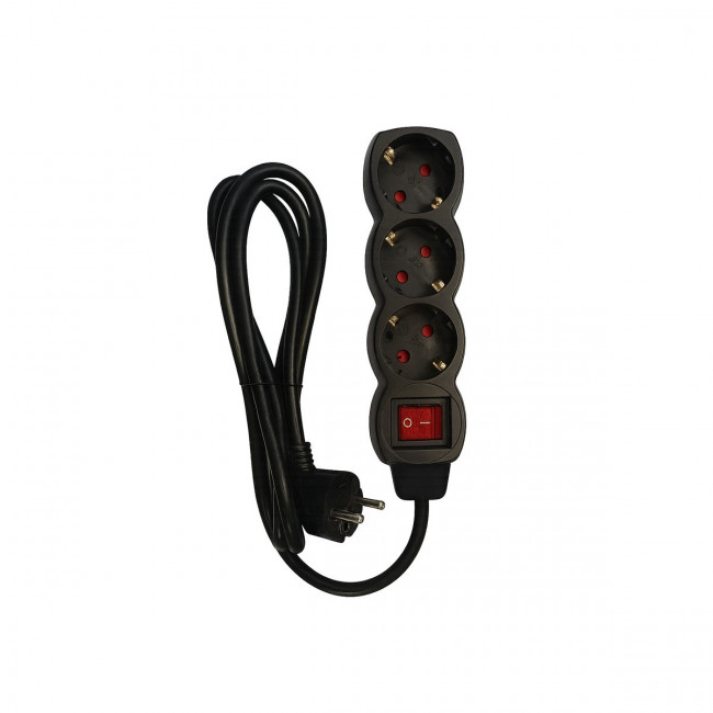 ΠΟΛΥΠΡΙΖΟ 3 ΘΕΣΕΩΝ ΜΕ ΔΙΑΚΟΠΤΗ ΚΑΙ ΚΑΛΩΔΙΟ 3x1.5mm/1.5m  ΜΑΥΡΟ