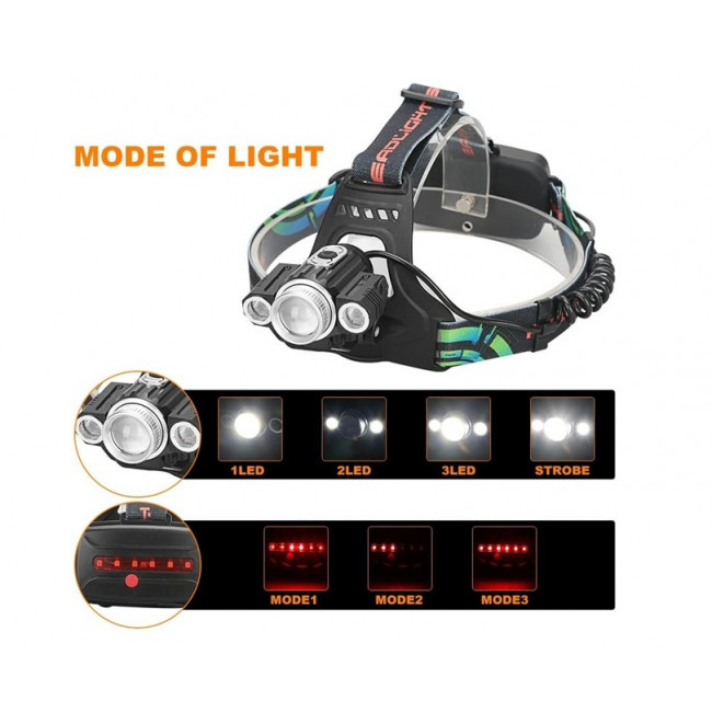 ΦΑΚΟΣ ΚΕΦΑΛΗΣ ΕΠΑΝΑΦΟΡΤΙΖΟΜΕΝΟΣ ΜΕ 3 CREE LED 1826Α