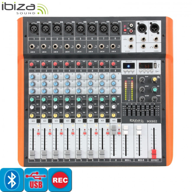 MX 802 ΚΟΝΣΟΛΑ 8 ΜΙΚΡΟΦΩΝΩΝ,PHANTOM,USB,REC,PLAY