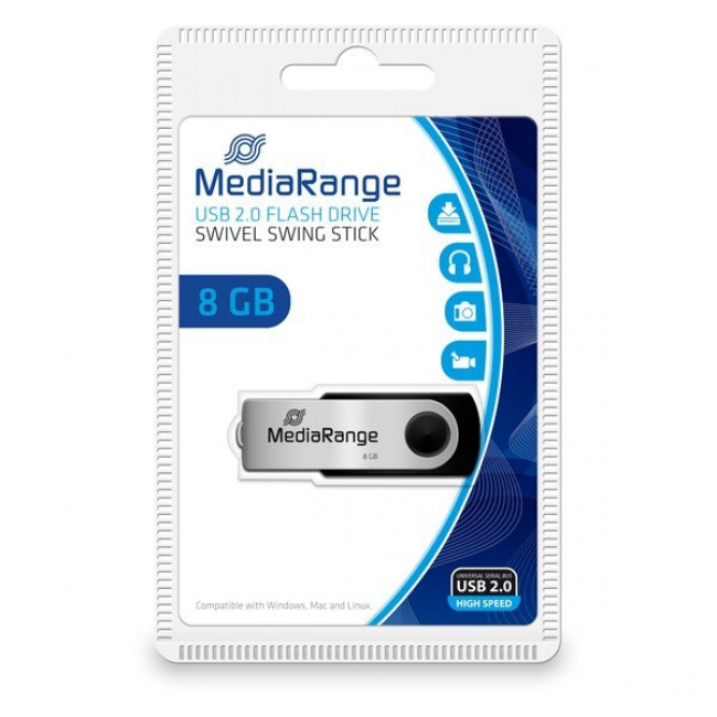 USB 2.0 ΜΝΗΜΗ 8GB ΜΑΥΡΟ/ΑΣΗΜΙ MEDIARANGE