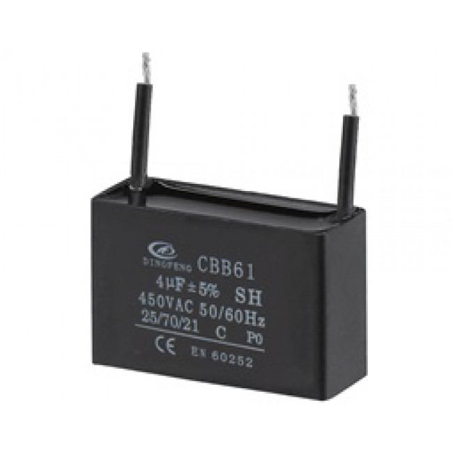 4μF/450V AC ΠΥΚΝΩΤΗΣ ΜΟΝΙΜΟΥ ΛΕΙΤΟΥΡΓΙΑΣ ΜΑΥΡΟΣ CBB61