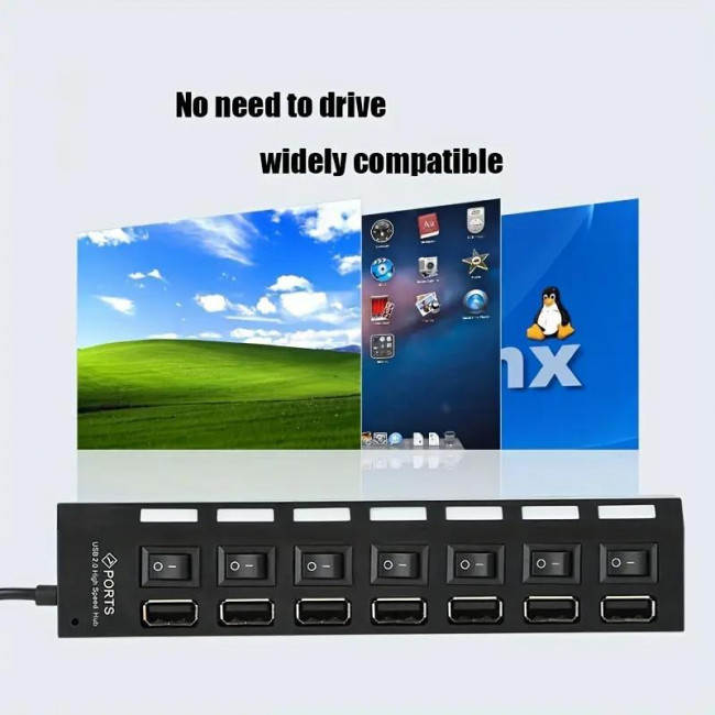 USB 2.0 HUB 7 PORT ΜΕ ΑΤΟΜΙΚΟΥΣ ΔΙΑΚΟΠΤΕΣ