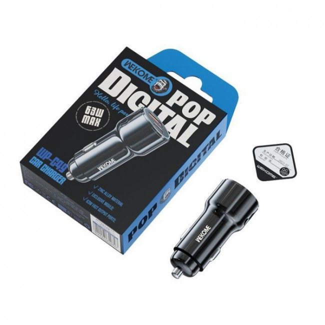 ΤΡΟΦΟΔΟΤΙΚΟ ΑΥΤΟΚΙΝΗΤΟΥ USB+PD 63W USB QC3.0A & TYPE-C WK WP-C49 ΜΑΥΡΟ