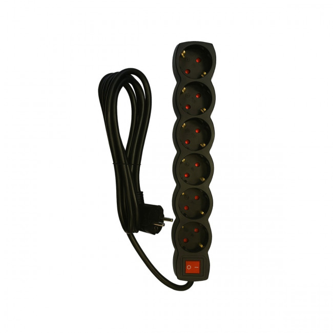 ΠΟΛΥΠΡΙΖΟ 6 ΘΕΣΕΩΝ ΜΕ ΔΙΑΚΟΠΤΗ & ΚΑΛΩΔΙΟ 3x1.5mm/1.5m ΜΑΥΡΟ