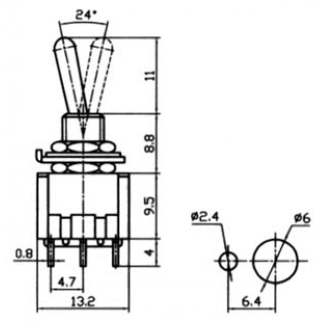 ΔΙΑΚΟΠΤΗΣ ΜΕ ΛΕΒIΕ ON-OFF-ON 6p 3A/250V SA 2550