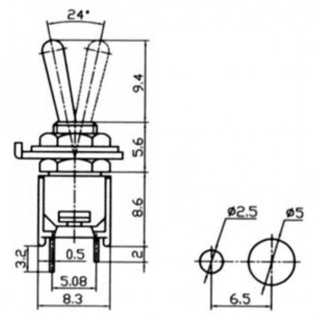 ΔΙΑΚΟΠΤΗΣ ΜΕ ΛΕΒIΕ SUPERMINI ON-OFF 2 ΕΠΑΦΩΝ 1.5A/250V