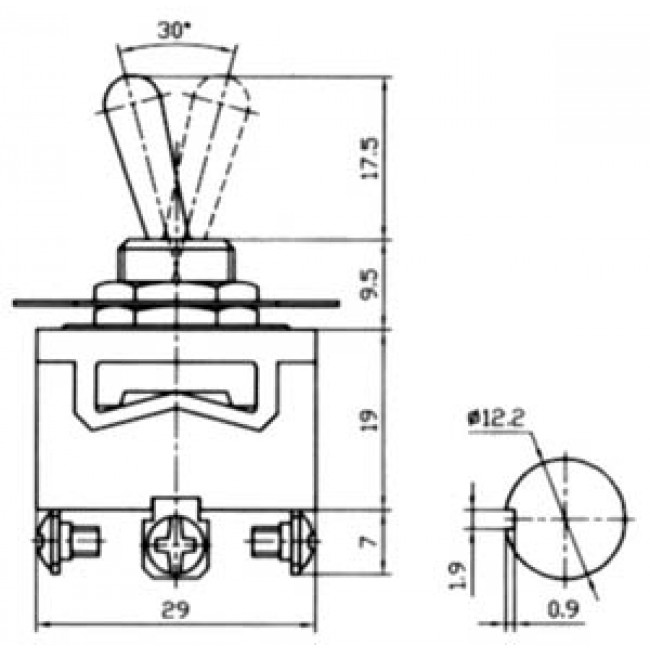 ΔΙΑΚΟΠΤΗΣ ΜΕ ΛΕΒIΕ ON-ON 3 ΕΠΑΦΩΝ 10Α/250V SA 2090