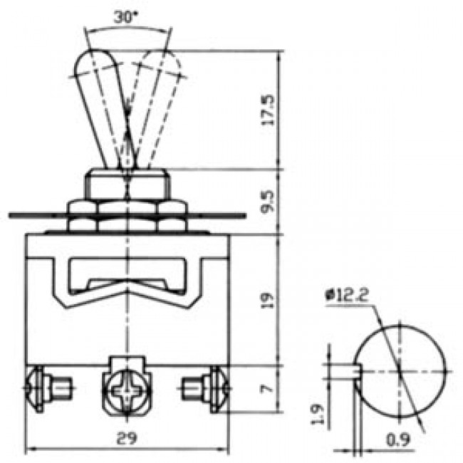 ΔΙΑΚΟΠΤΗΣ ΜΕ ΛΕΒIΕ ON-OFF-ON 3 ΕΠΑΦΩΝ 10A/250V