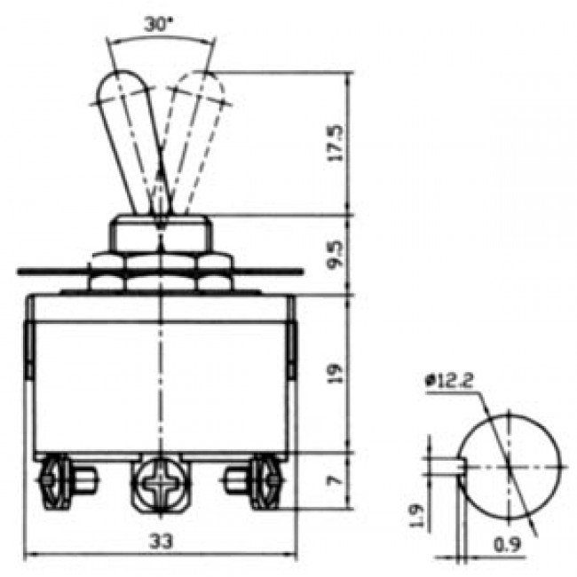 ΔΙΑΚΟΠΤΗΣ ΜΕ ΛΕΒIΕ ON-OFF-ON 6 ΕΠΑΦΩΝ 10Α/250V
