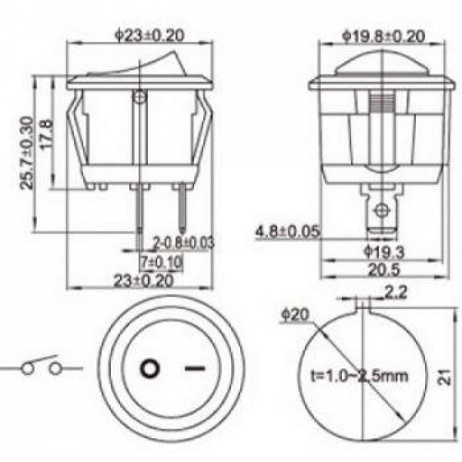 ΔΙΑΚΟΠΤΗΣ ΚΟΥΝΙΑΣ ON-OFF 2 ΕΠΑΦΩΝ ΣΤΡΟΓΓΥΛΟΣ Φ23 10A/250V R13 112A