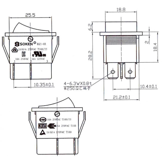 ΔΙΑΚΟΠΤΗΣ ΚΟΥΝΙΑΣ ON-OFF-ON 6 ΕΠΑΦΩΝ 16A/250V
