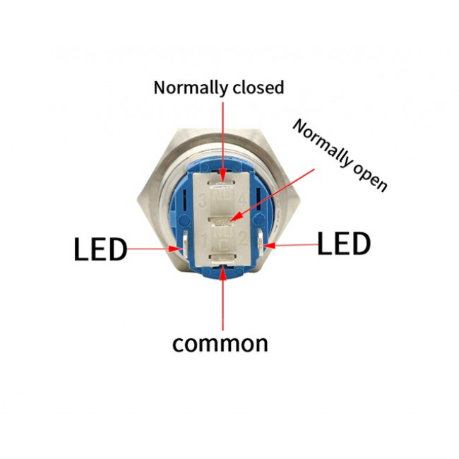 ΜΠΟΥΤΟΝ PUSH-ON 16mm NIKEL 5PIN 220V ΚΟΚΚΙΝΟ