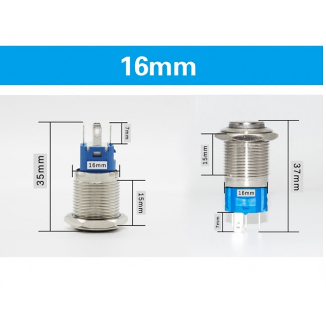 ΜΠΟΥΤΟΝ PUSH-ON 16mm 5p 220V ΦΩΤΙΖΟΜΕΝΟ ΚΟΚΚΙΝΟ NICKEL ΑΔΙΑΒΡΟΧΟ