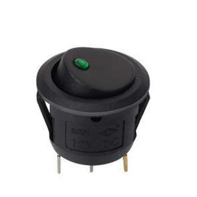 ΔΙΑΚΟΠΤΗΣ ΚΟΥΝΙΑΣ ON-OFF ΣΤΡΟΓΓΥΛΟΣ ΜΑΥΡΟΣ ME LED ΠΡΑΣΙΝΟ 20A/12VDC