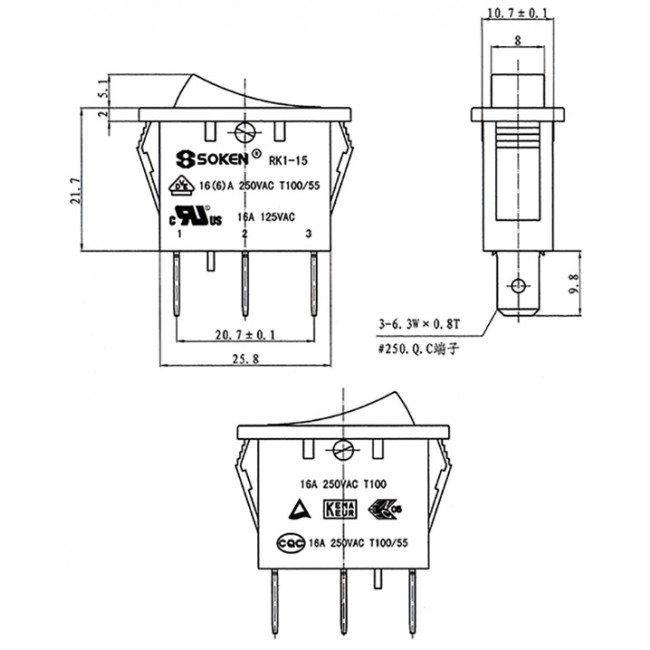 ΔΙΑΚΟΠΤΗΣ ΚΟΥΝΙΑΣ ON-OFF 3 ΕΠΑΦΩΝ 16A/250V ΦΩΤΙΖΟΜΕΝΟΣ