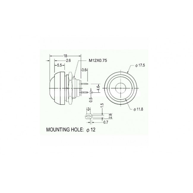 ΜΠΟΥΤΟΝ PUSH ON 12mm 1A/250V ΜΑΥΡΟ PBS 33B
