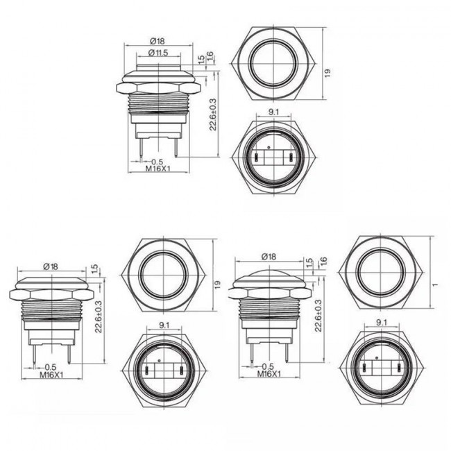 ΜΠΟΥΤΟΝ PUSH-ON 16mm NICKEL 2p ΜΕ ΒΙΔΑ 12-24V DC 3A ΑΔΙΑΒΡΟΧΟ