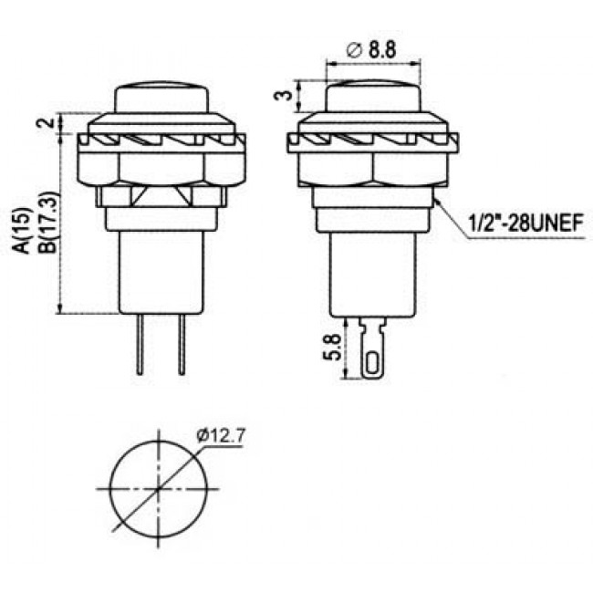 ΜΠΟΥΤΟΝ ΣΤΡΟΓΓΥΛΛΟ PUSH OFF 2PIN Φ12 ΚΟΚΚΙΝΟ