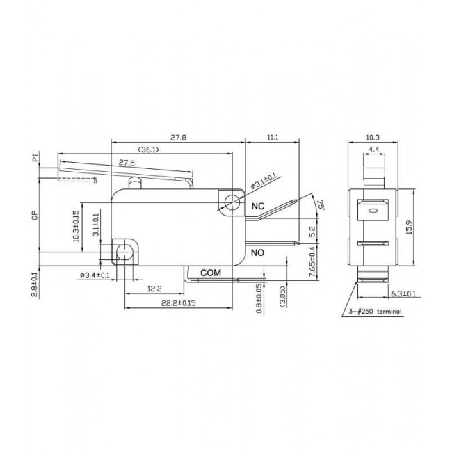 ΔΙΑΚΟΠΤΗΣ ΤΕΡΜΑΤΙΚΟΣ ΜΕ ΕΛΑΣΜΑ 27.5mm NORMALLY OPEN / NORMALLY CLOSED 3 ΕΠΑΦΩΝ 5A/250V
