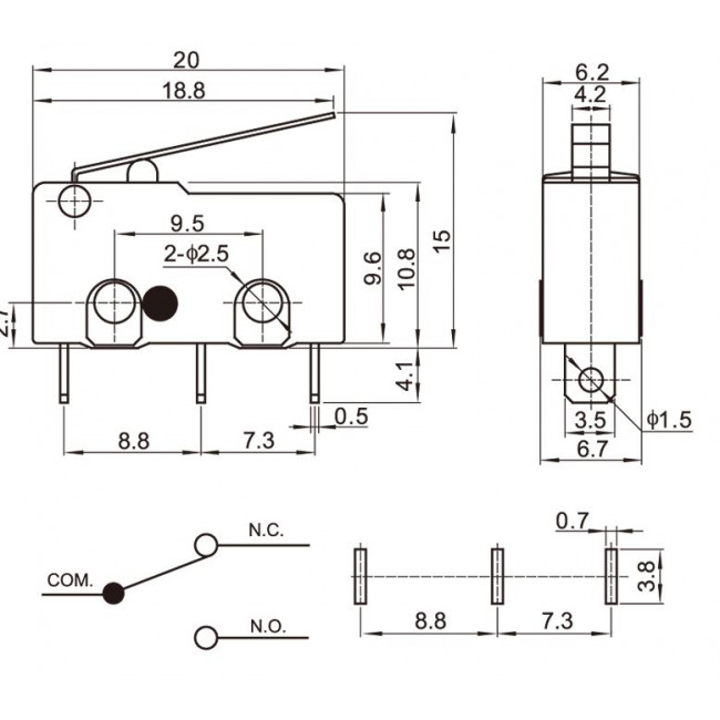 ΔΙΑΚΟΠΤΗΣ ΤΕΡΜΑΤΙΚΟΣ MINI ΜΕ ΕΛΑΣΜΑ NORMALLY OPEN / NORMALLY CLOSED 3 ΕΠΑΦΩΝ 5A/250V SA 6000