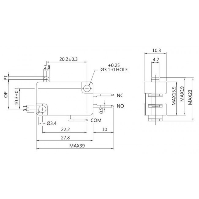 ΔΙΑΚΟΠΤΗΣ ΤΕΡΜΑΤΙΚΟΣ ΧΩΡΙΣ EΛΑΣΜA NORMALLY OPEN / NORMALLY CLOSED 3 ΕΠΑΦΩΝ 5A/250V VM 05S 00C0 Z