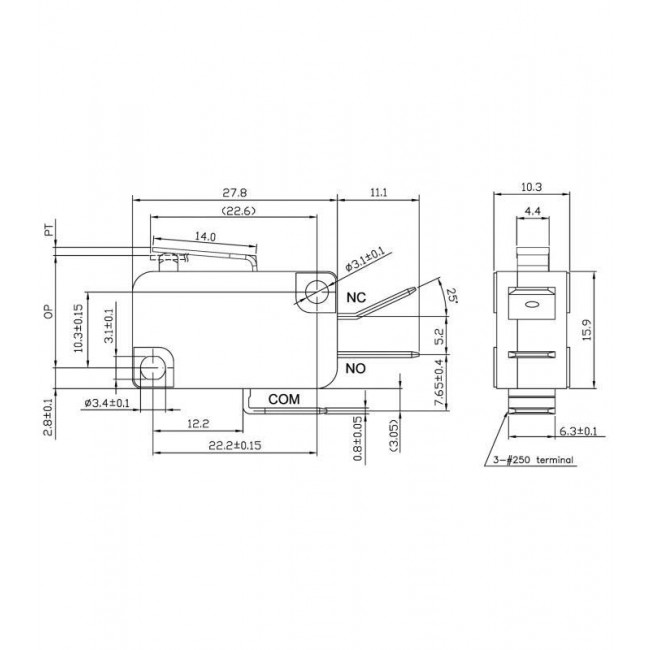 ΔΙΑΚΟΠΤΗΣ ΤΕΡΜΑΤΙΚΟΣ ΜΕ ΚΟΝΤΟ ΕΛΑΣΜΑ NORMALLY OPEN / NORMALLY CLOSED 3 ΕΠΑΦΩΝ 5Α/250V VM-05S-01C0