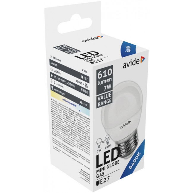 7W ΛΑΜΠΑ LED E27 ΣΦΑΙΡΙΚΗ 6500k ΨΥΧΡΟ