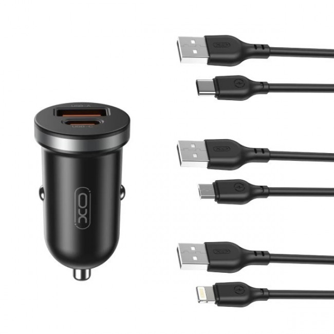 ΤΡΟΦΟΔΟΤΙΚΟ ΑΥΤΟΚΙΝΗΤΟΥ USB QC 30W+PD 35W XO ΜΑΥΡΟ CC56