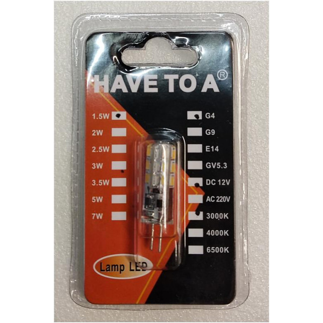 12V DC 1.5W ΛΑΜΠΑ LED G4 ΘΕΡΜΟ ΛΕΥΚΟ 3000K