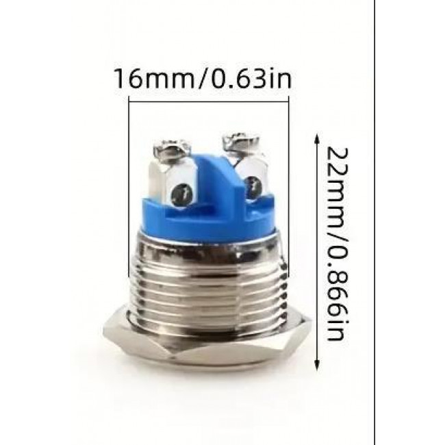 ΜΠΟΥΤΟΝ PUSH-ON 16mm NICKEL 2p 12-24V DC 3A ΑΔΙΑΒΡΟΧΟ