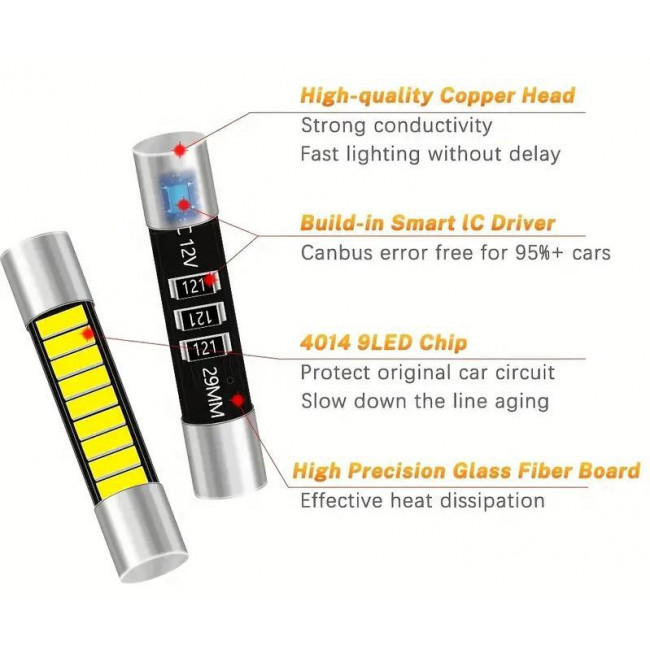 ΛΑΜΠΑ LED ΑΥΤΟΚΙΝΗΤΟΥ 12V ΣΩΛΗΝΩΤΗ FESTOON 31mm ΜΕ 9 LED T6 4014